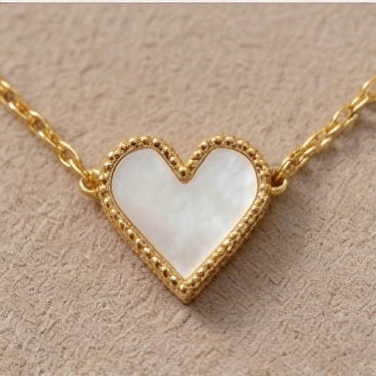 Dainty Mother of Pearl Heart Pendant Gold Necklace