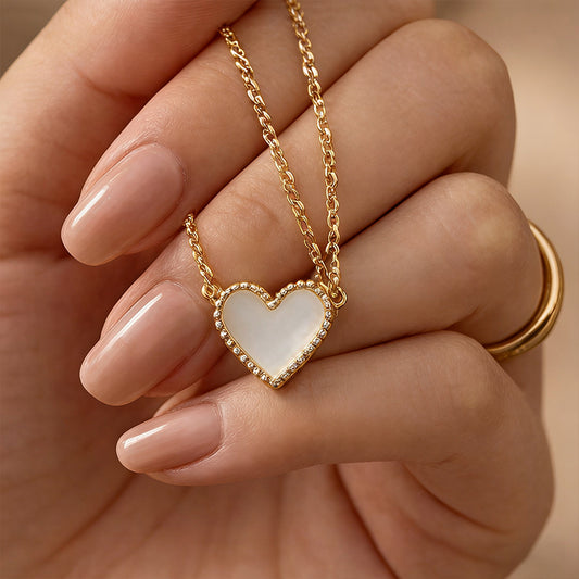 Dainty Mother of Pearl Heart Pendant Gold Necklace