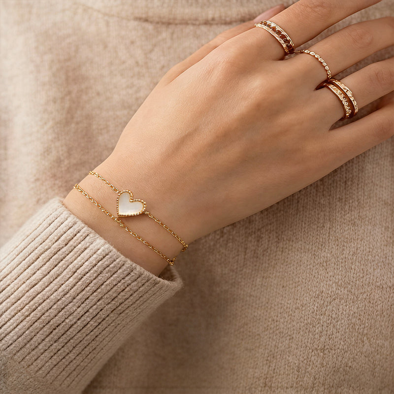 Dainty Mother of Pearl Heart Pendant Gold Necklace
