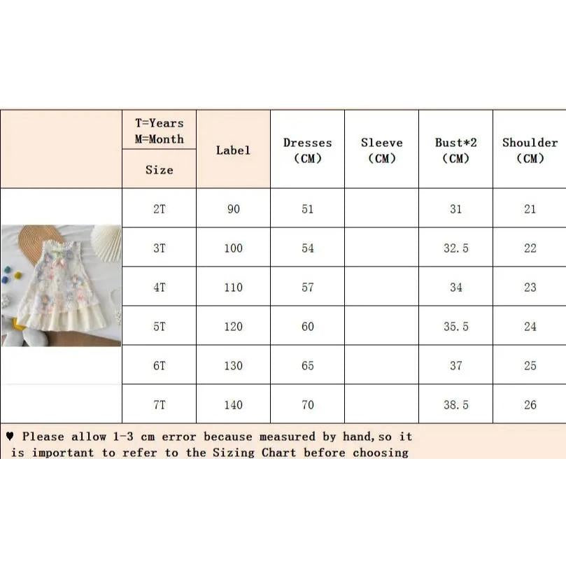 [PRINCESSMankaidi]Girls Sleeveless Tulip Print Dress with Bow – Soft Cotton Summer Dress for Ages 3-7, Sweet Princess