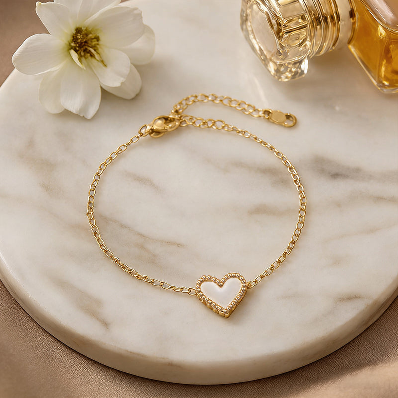 Dainty Mother of Pearl Heart Pendant Gold Necklace