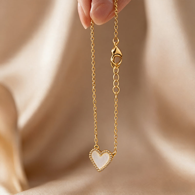 Dainty Mother of Pearl Heart Pendant Gold Necklace