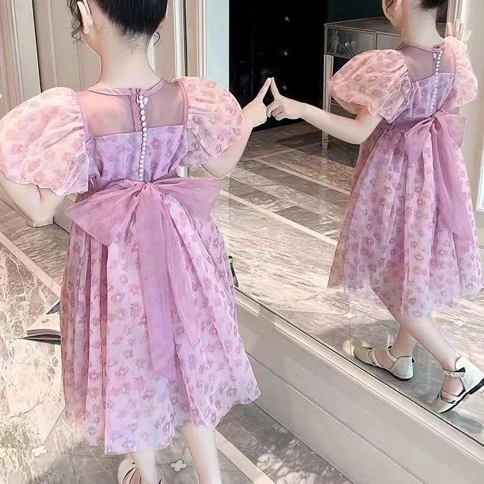 [PRINCESSMankaidi] 2-9 Years Girls' Magenta Headband Party Dress Imported Birthday Party Ribbon Dress