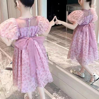 [PRINCESSMankaidi] 2-9 Years Girls' Magenta Headband Party Dress Imported Birthday Party Ribbon Dress
