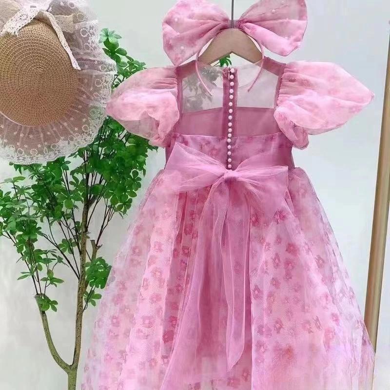 [PRINCESSMankaidi] 2-9 Years Girls' Magenta Headband Party Dress Imported Birthday Party Ribbon Dress