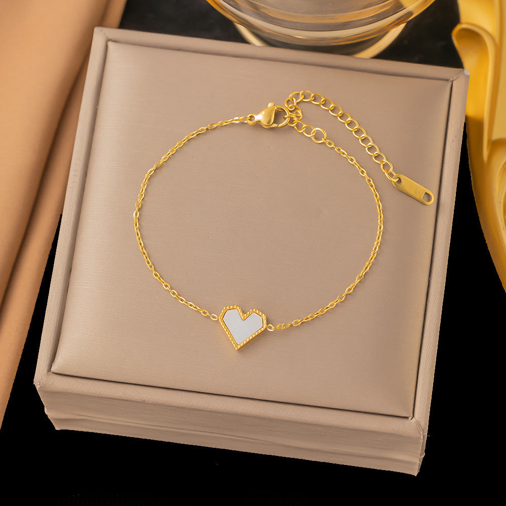 Dainty Mother of Pearl Heart Pendant Gold Necklace