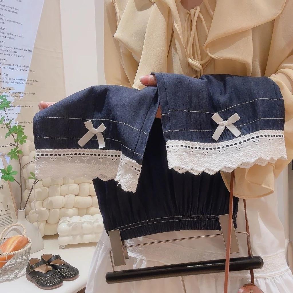 [Princess Mankadi] 1-9y/old Kids Girls' terno denim suit summer three-dimensional doll lace vest sleeveless