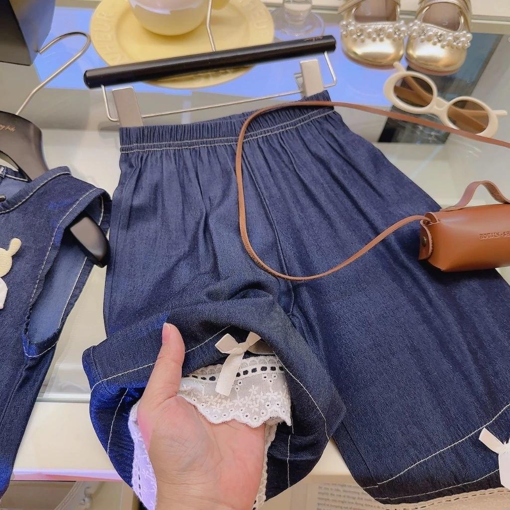 [Princess Mankadi] 1-9y/old Kids Girls' terno denim suit summer three-dimensional doll lace vest sleeveless