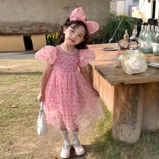 [PRINCESSMankaidi] 2-9 Years Girls' Magenta Headband Party Dress Imported Birthday Party Ribbon Dress
