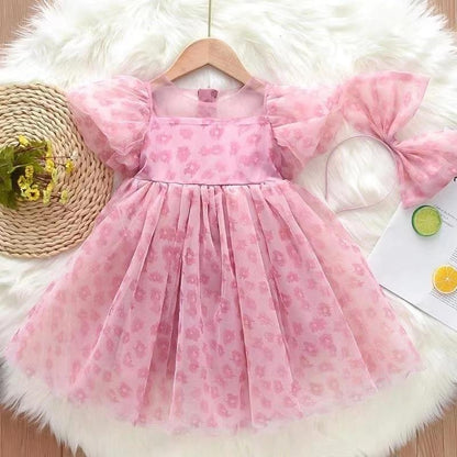 [PRINCESSMankaidi] 2-9 Years Girls' Magenta Headband Party Dress Imported Birthday Party Ribbon Dress
