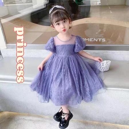 [PRINCESSMankaidi] 2-9 Years Girls' Magenta Headband Party Dress Imported Birthday Party Ribbon Dress