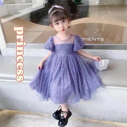 [PRINCESSMankaidi] 2-9 Years Girls' Magenta Headband Party Dress Imported Birthday Party Ribbon Dress
