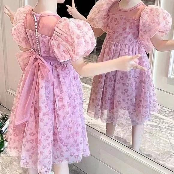 [PRINCESSMankaidi] 2-9 Years Girls' Magenta Headband Party Dress Imported Birthday Party Ribbon Dress