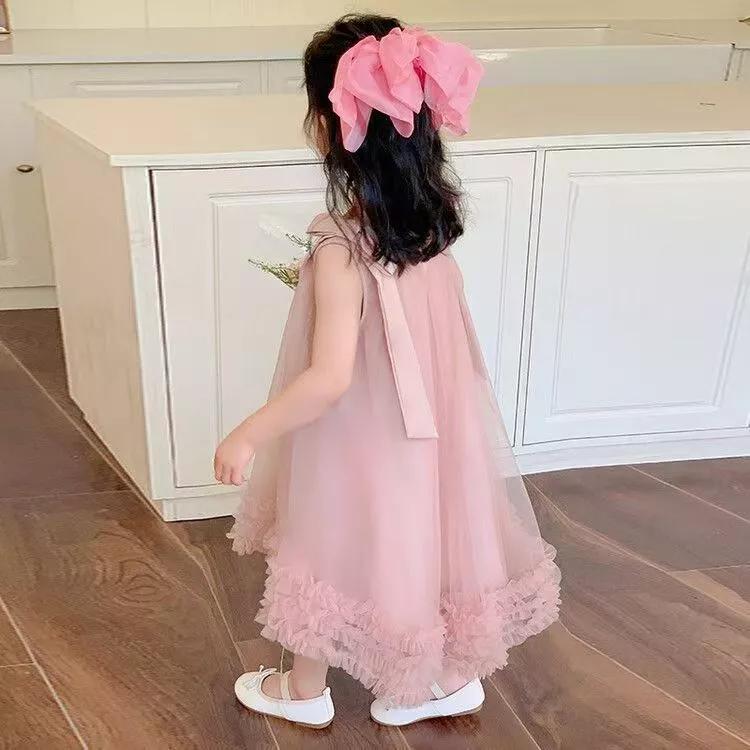 [PRINCESSMankaidi] Girls Korean summer dress Children's bow mesh princess dress Baby sleeveless dress