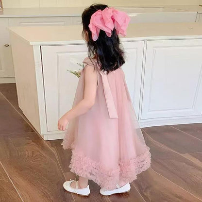 [PRINCESSMankaidi] Girls Korean summer dress Children's bow mesh princess dress Baby sleeveless dress