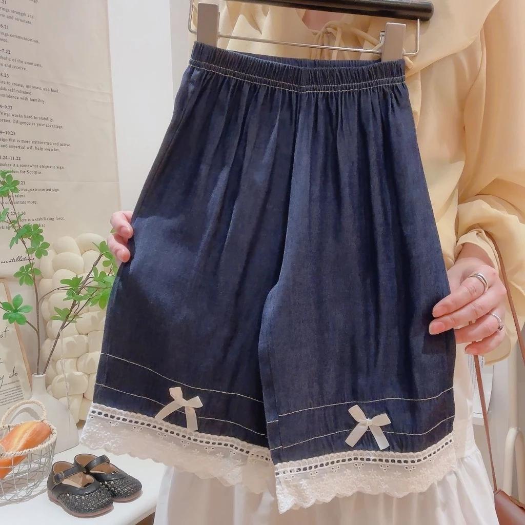 [Princess Mankadi] 1-9y/old Kids Girls' terno denim suit summer three-dimensional doll lace vest sleeveless