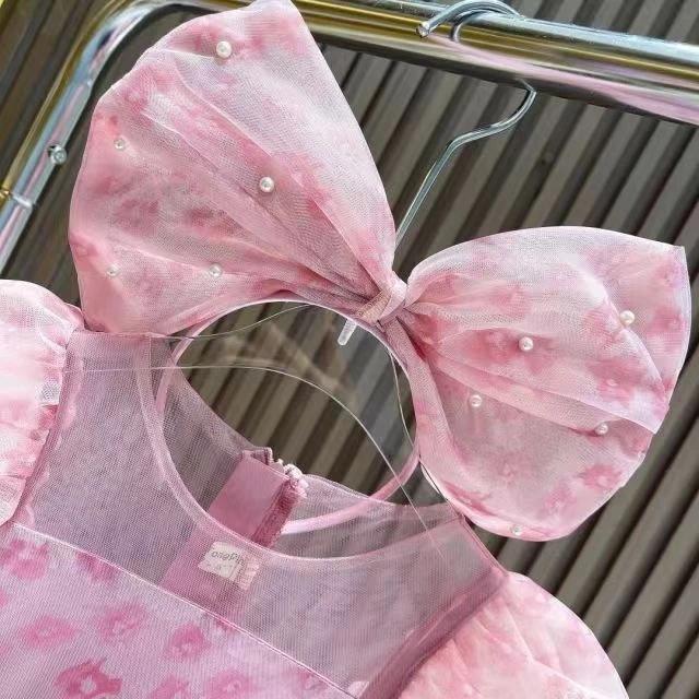 [PRINCESSMankaidi] 2-9 Years Girls' Magenta Headband Party Dress Imported Birthday Party Ribbon Dress