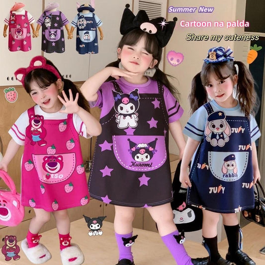 Princess Mankaidi 1-9 years old three-color suit cartoon multi-T skirt dress rabbit Judy skirt